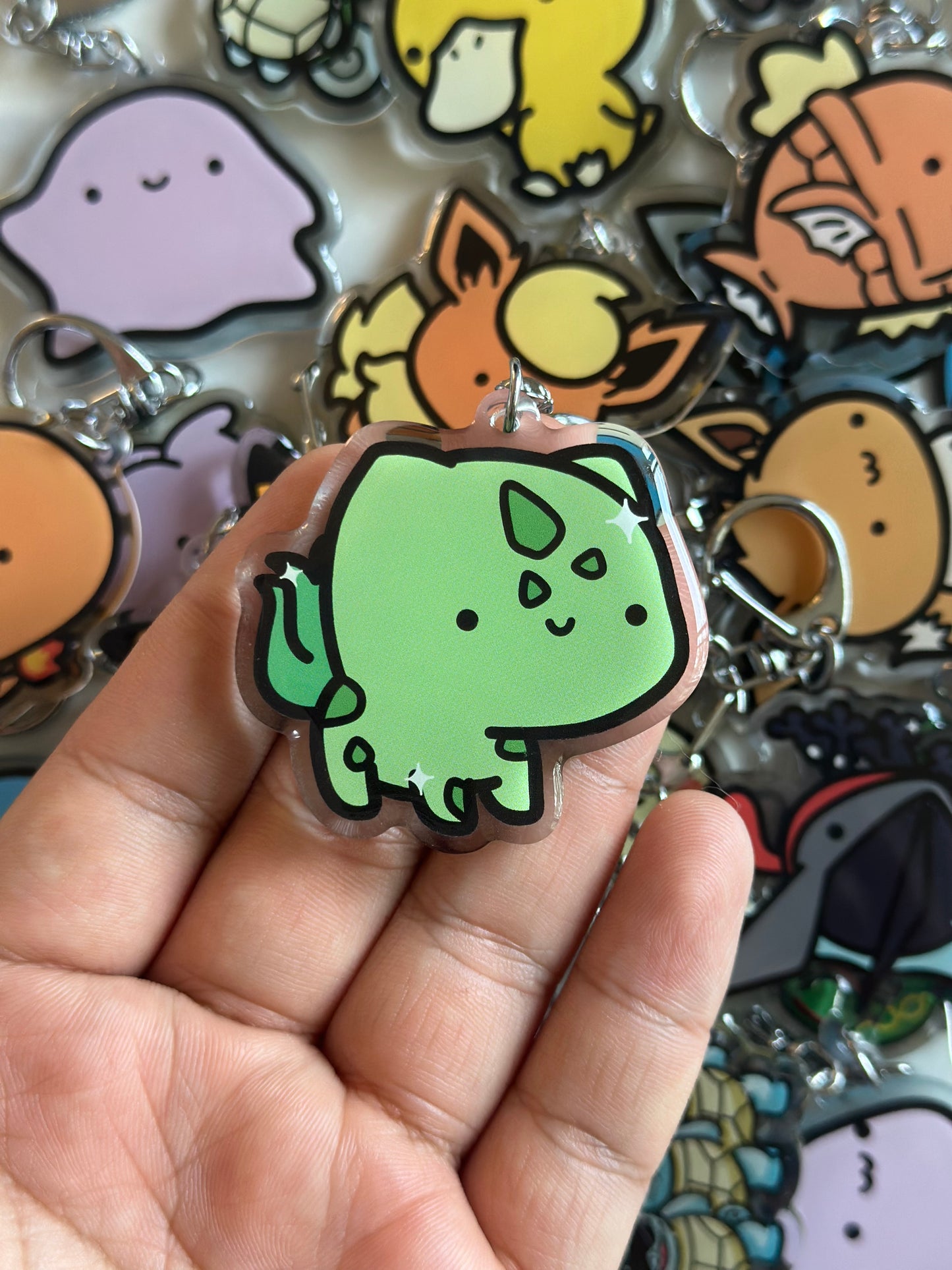 Grass Dinosaur Acrylic Epoxy Keychain