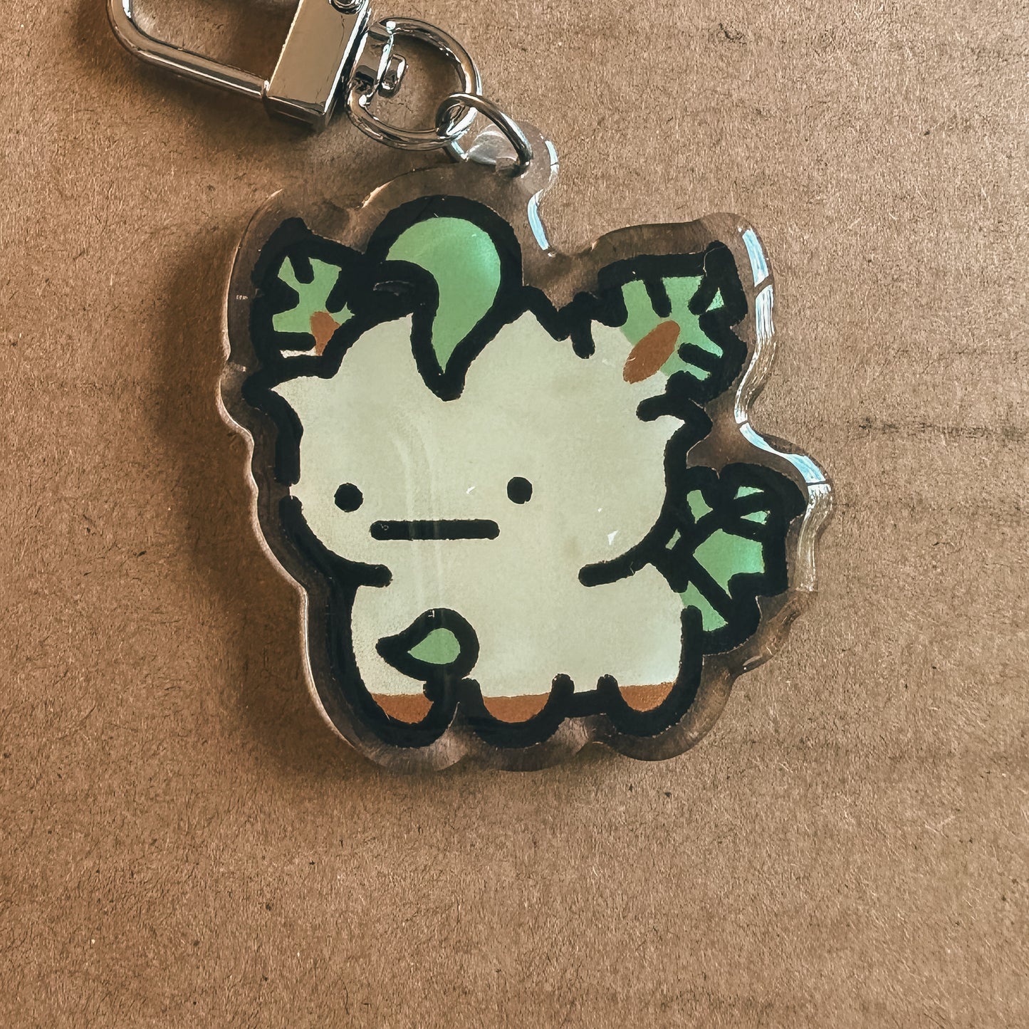 Leafy Cat Acrylic Enamel Keychain